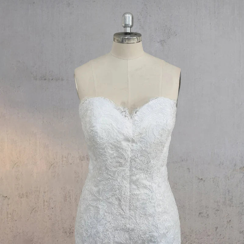 White Strapless Wedding Dresses with Appliques