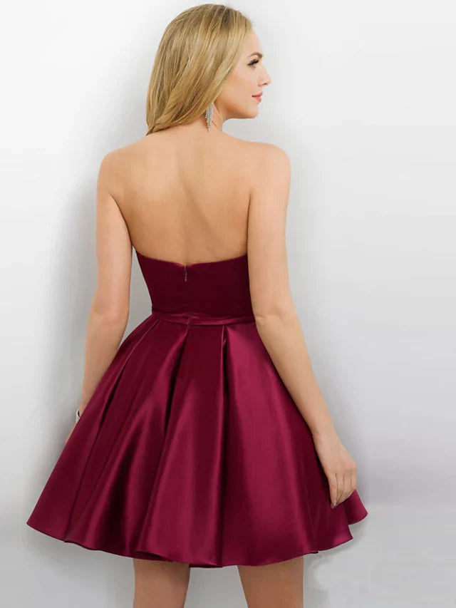 DingjiA-Line Cocktail Dresses Reformation Amante Dress Party Wear Short / Mini Sleeveless Strapless Satin with Sleek