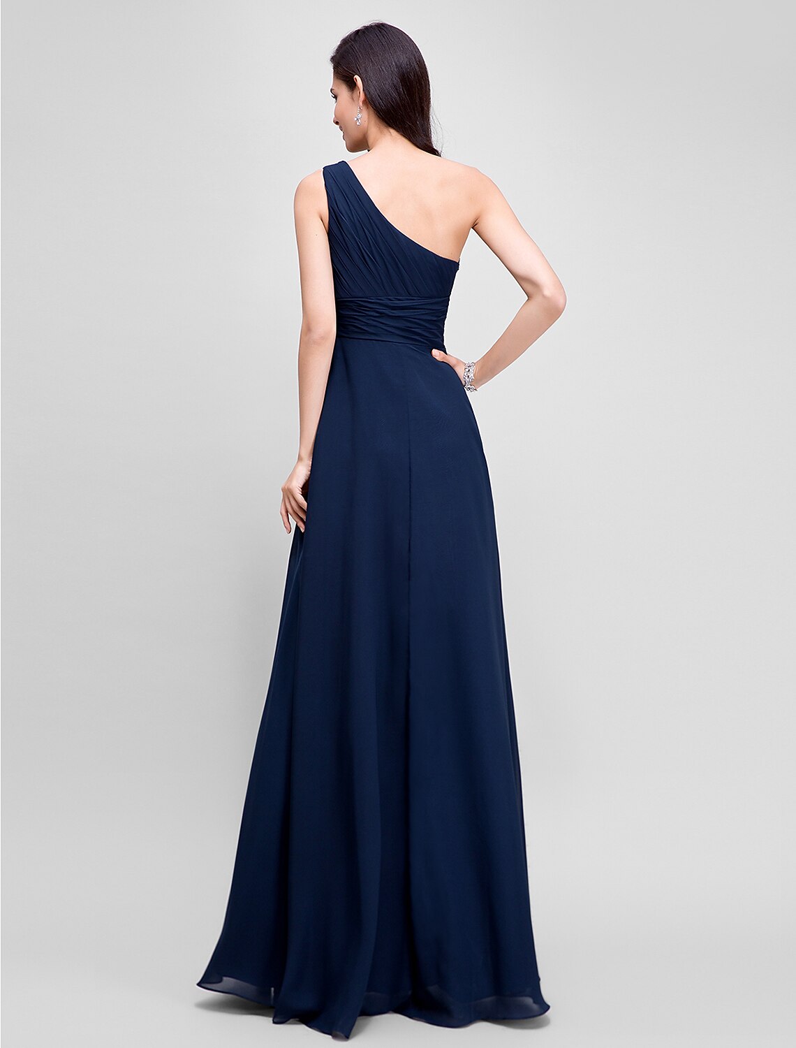 Sheath / Column Empire Dress Wedding Guest Formal Evening Floor Length Sleeveless One Shoulder Bridesmaid Dress Chiffon with Ruched Beading