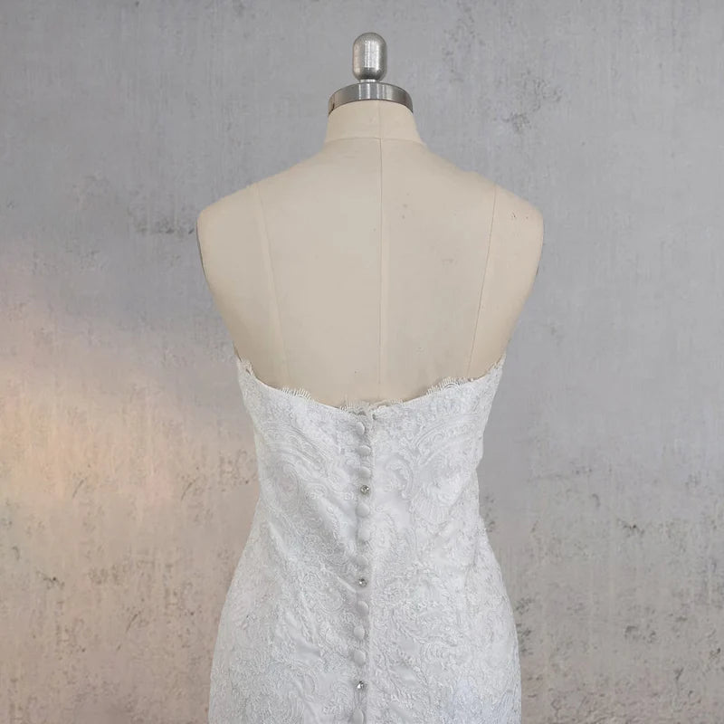 White Strapless Wedding Dresses with Appliques