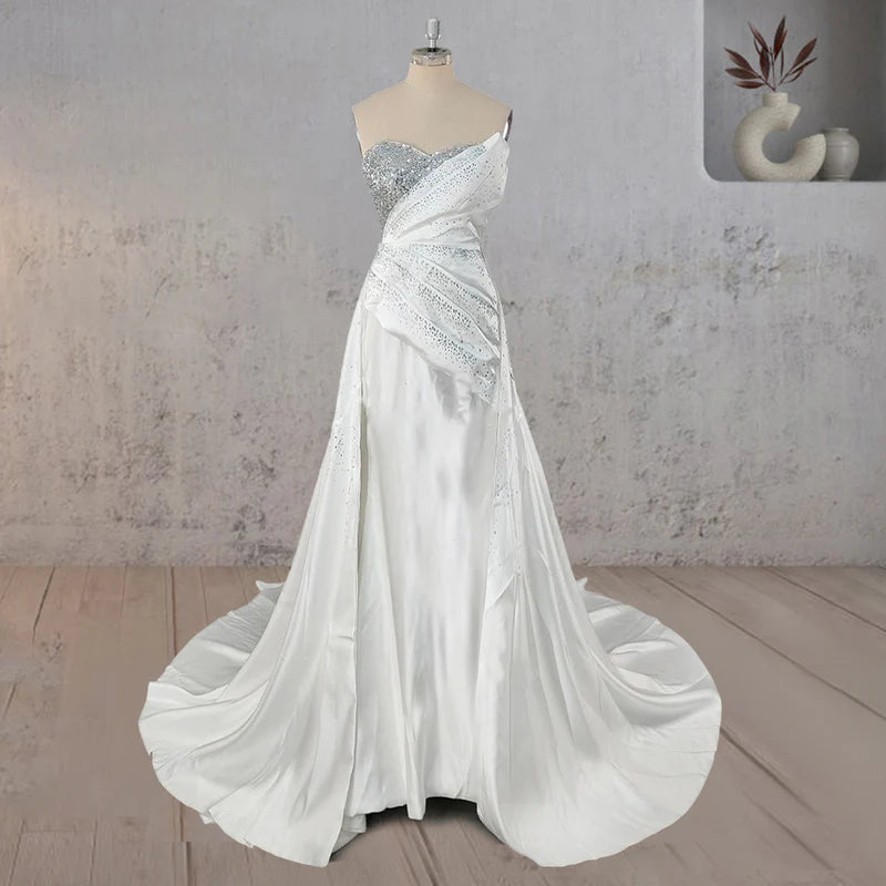 Unique Mermaid Satin Wedding Dress with Beadings