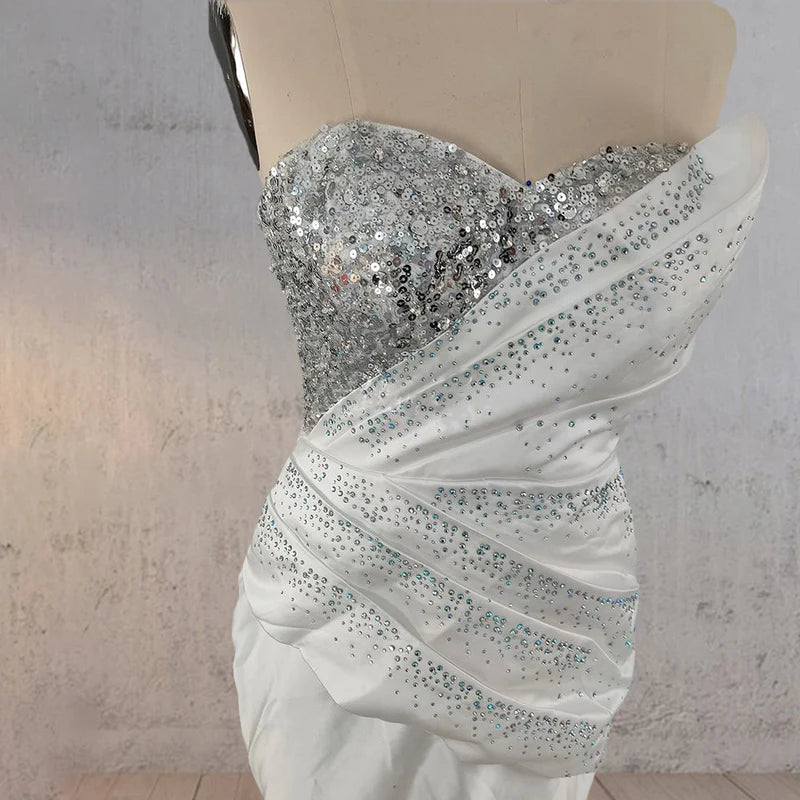 Unique Mermaid Satin Wedding Dress with Beadings