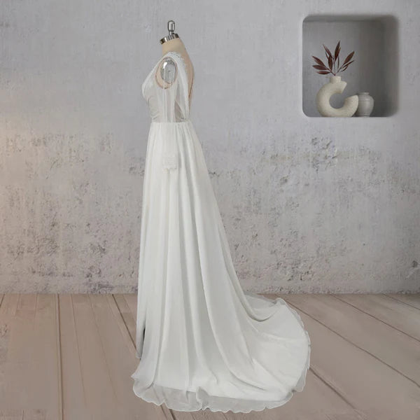 Mermaid Chiffon Long Sleeves Wedding Dress with Slit