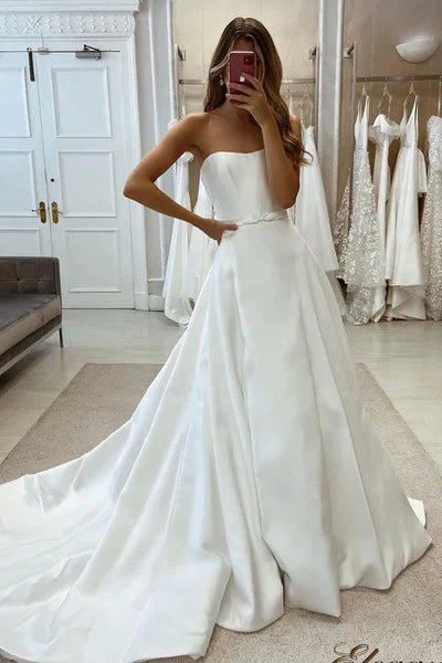 A-Line Sweetheart Strapless Belt With Train Wedding Dress