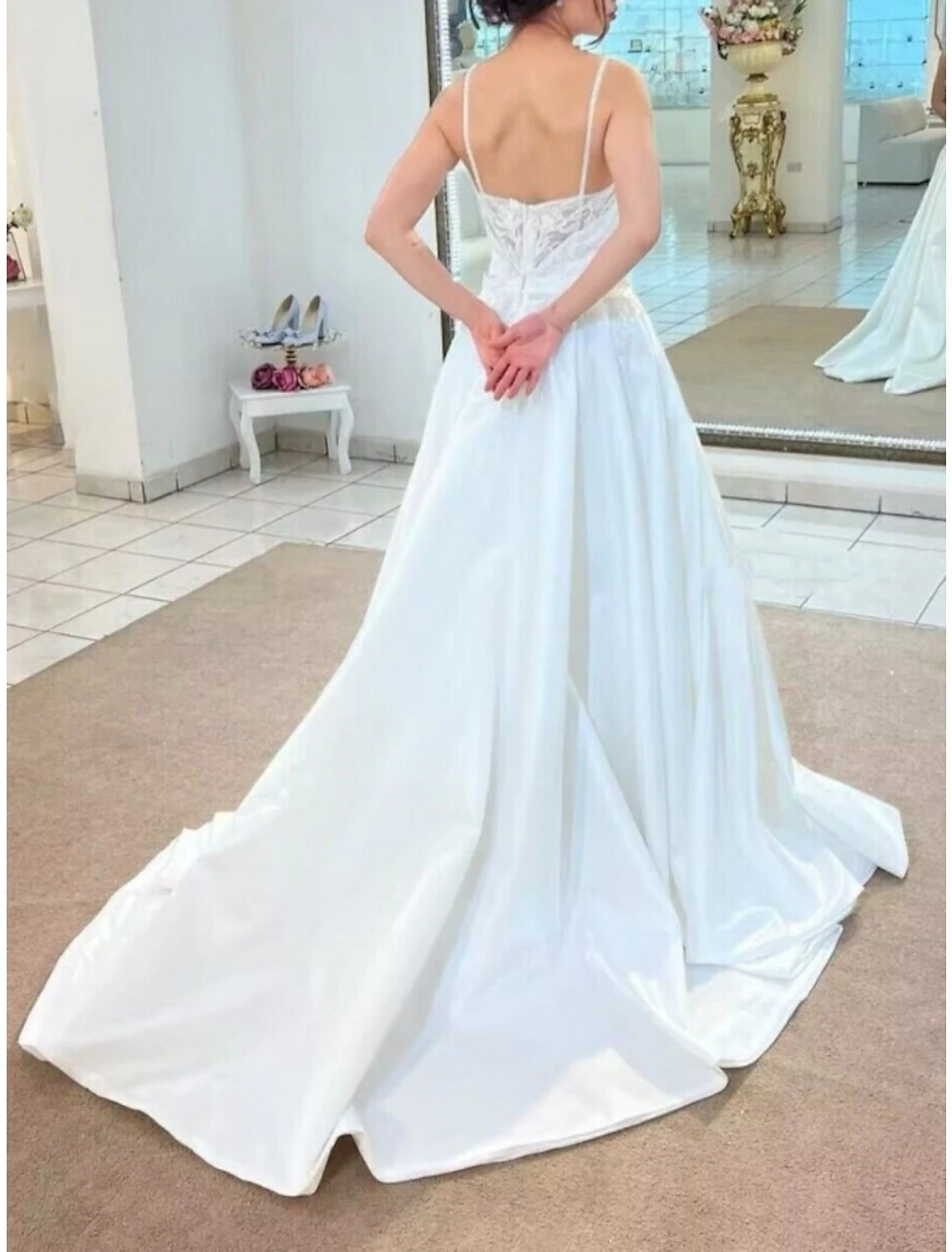 Formal Wedding Dresses Two Piece Camisole Sleeveless Court Train Satin Bridal Gowns With Ruched Split Front