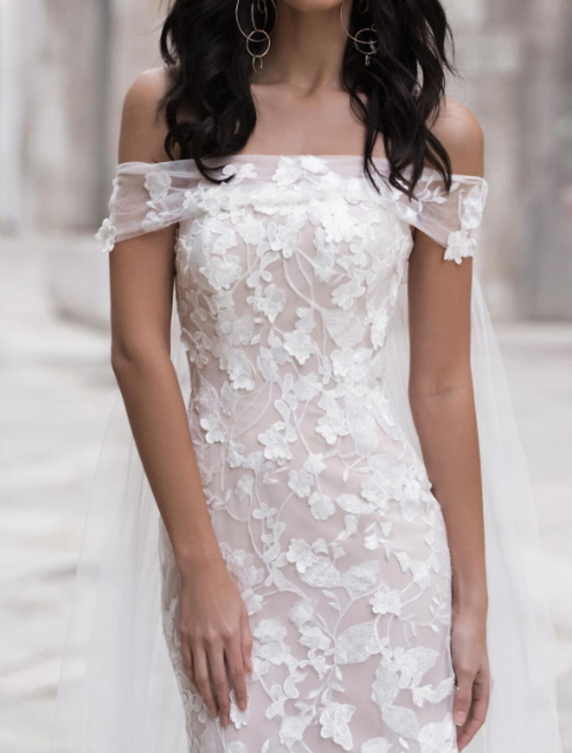 Engagement Formal Wedding Dresses Mermaid / Trumpet Off Shoulder Cap Sleeve Court Train Tulle Bridal Gowns With Embroidery Appliques