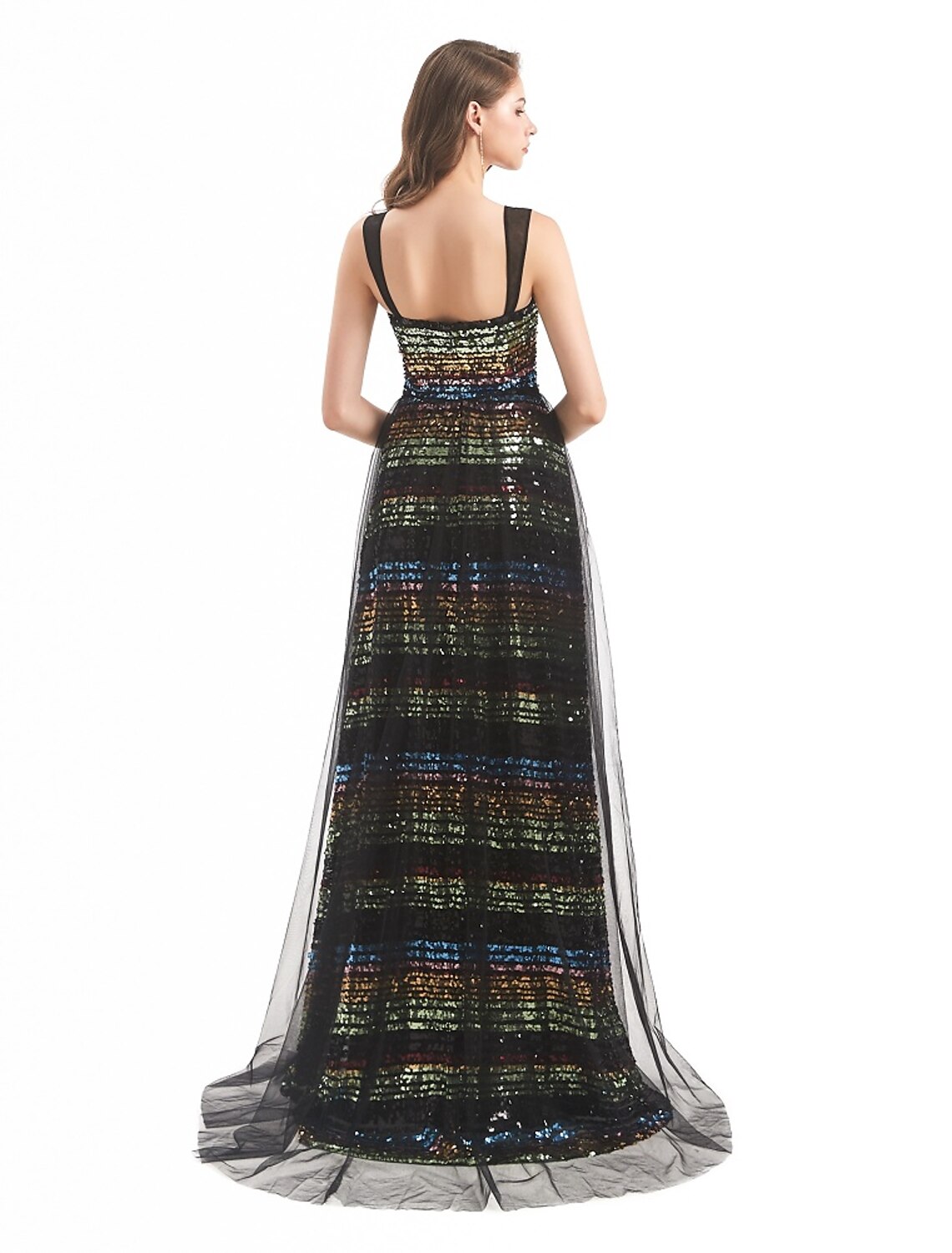 Sheath / Column Evening Gown Vintage Dress Engagement Formal Evening Sweep / Brush Train Sleeveless Boat Neck Tulle with Sequin