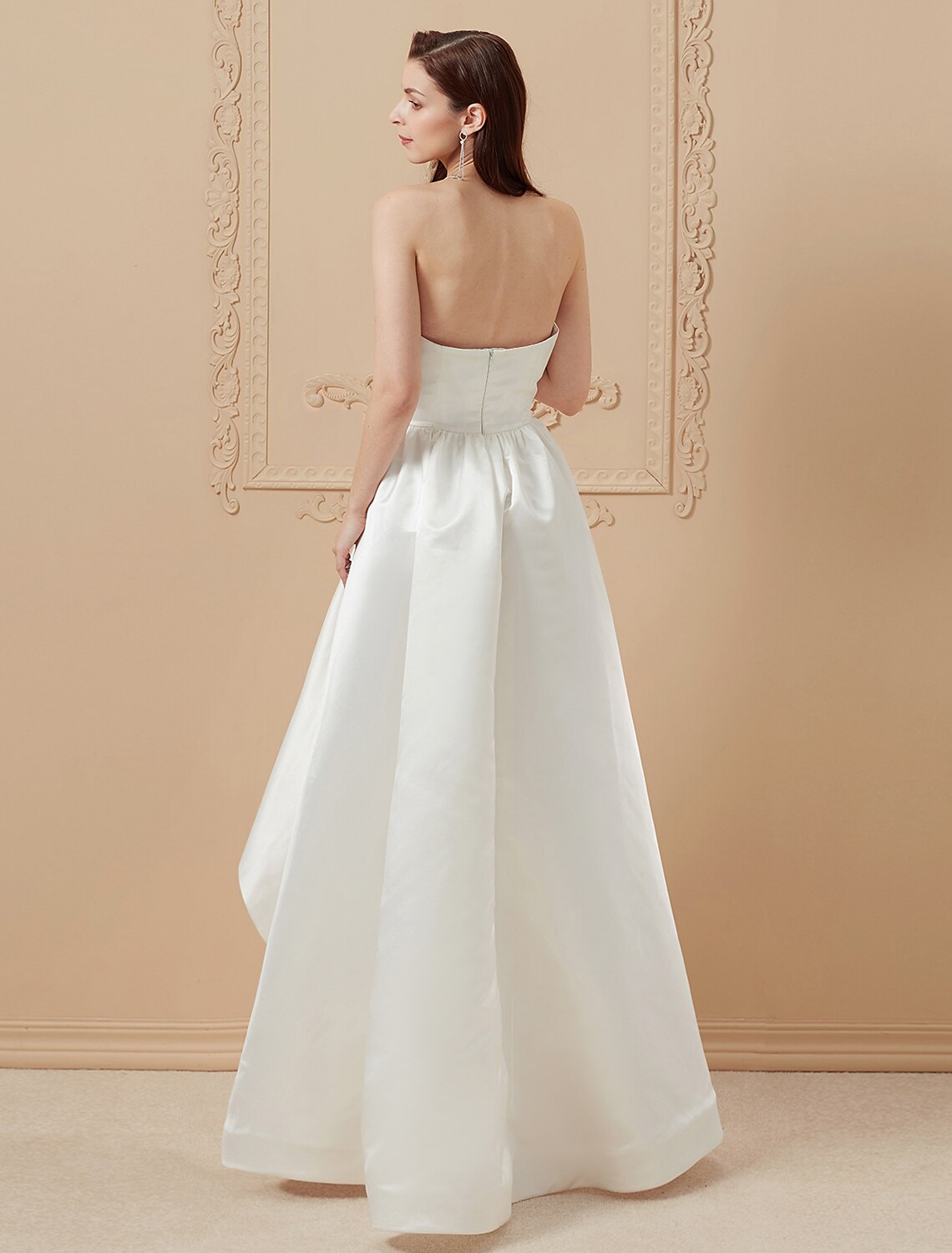 A-Line / Princess Strapless Asymmetrical Satin Made-To-Measure Wedding Dresses with Draping by / Open Back
