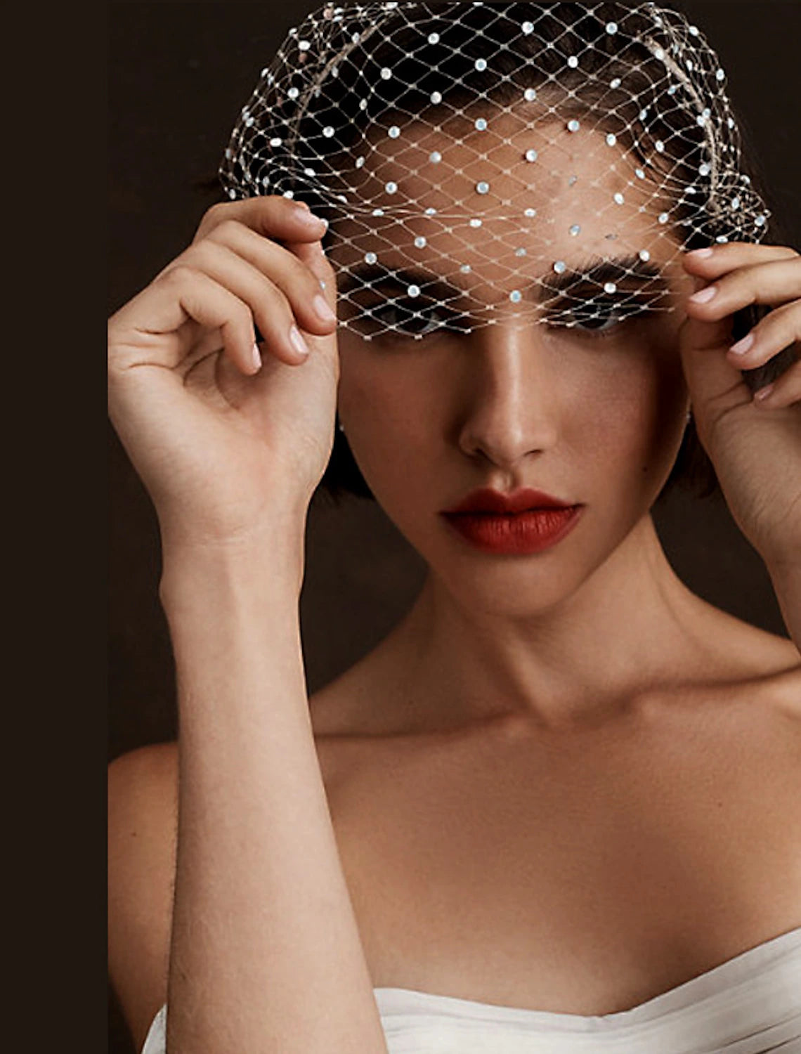 One-tier Simple / Rhinestone Wedding Veil Blusher Veils / Birdcage Veils with Sparkling Glitter Tulle