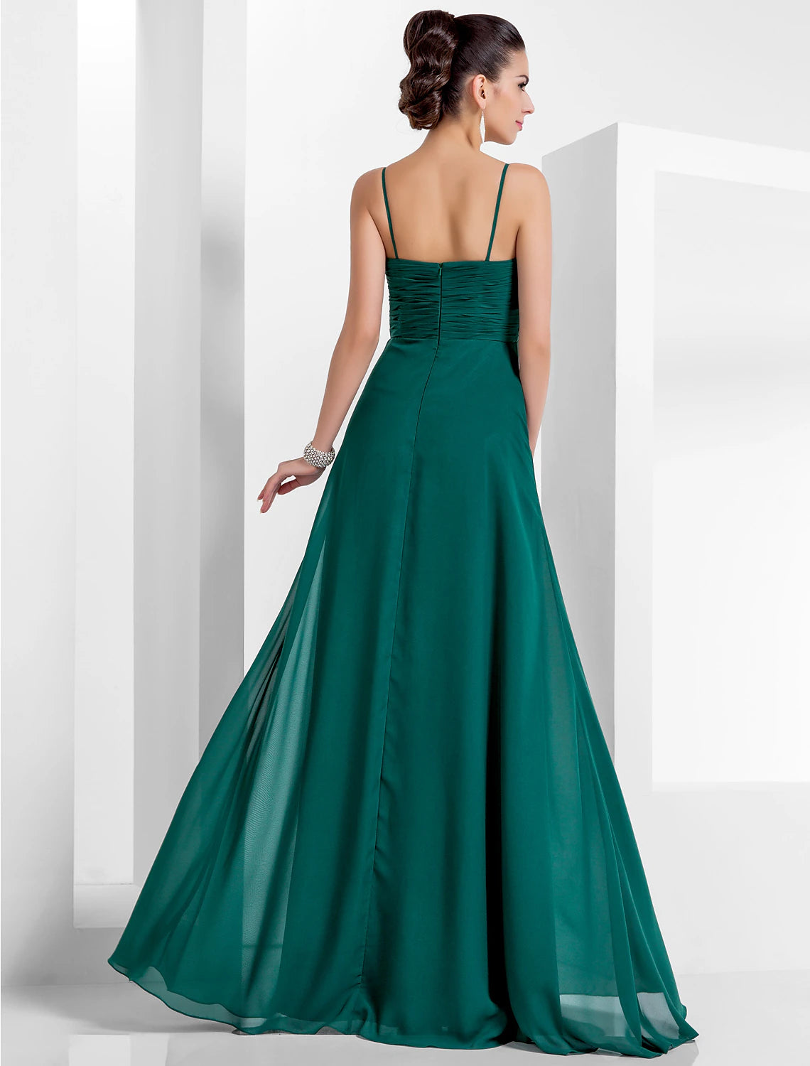 A-Line Empire Holiday Formal Evening Dress Spaghetti Strap Sleeveless Floor Length Chiffon with Crystals