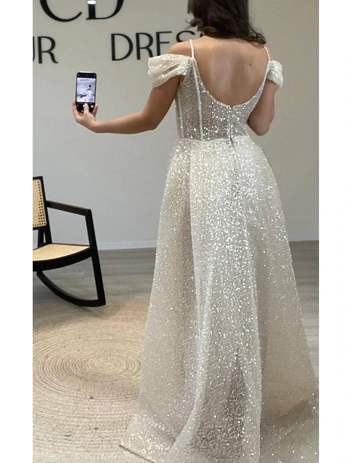 Sheath / Column Prom Dresses Elegant Dress Formal Prom Floor Length Short Sleeve Off Shoulder Sequined with Glitter Ruched