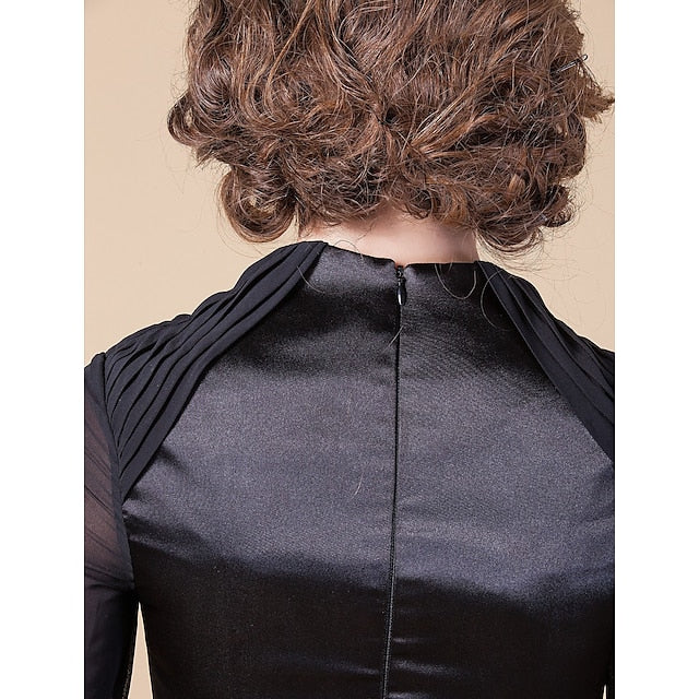 Sheath / Column Mother of the Bride Dress Queen Anne Floor Length Chiffon Stretch Satin Long Sleeve with Sash / Ribbon Beading Side Draping
