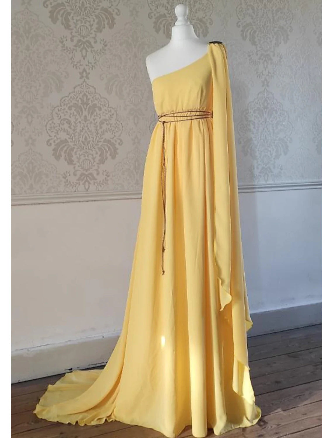 A-Line Wedding Guest Dresses Elegant Dress Evening Party Court Train Sleeveless One Shoulder Chiffon with Strappy