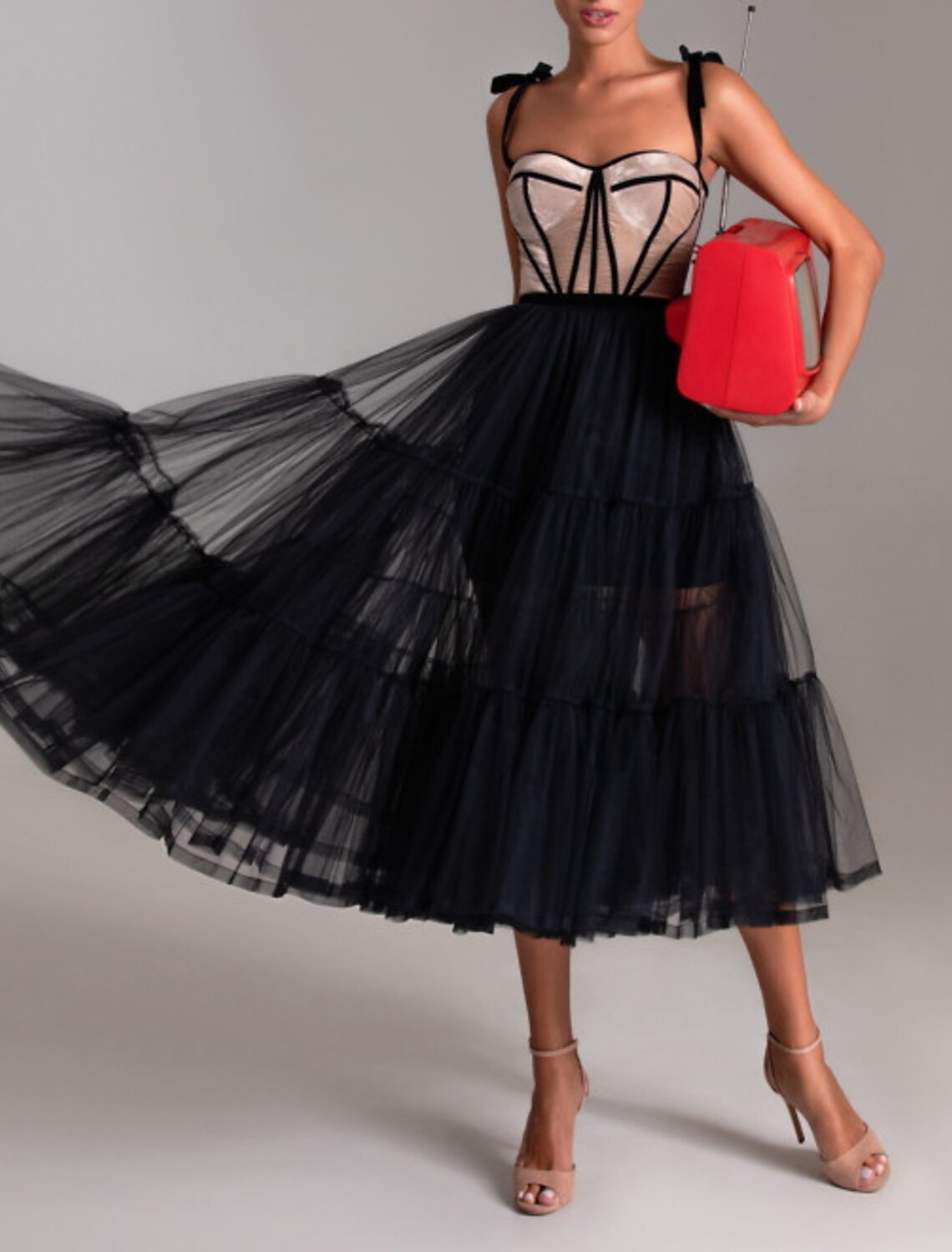 A-Line Cocktail Dresses Party Black Dress Plus Size Wedding Guest Cocktail Party Tea Length Sleeveless Sweetheart Wednesday Addams Family Tulle with Pleats Tiered