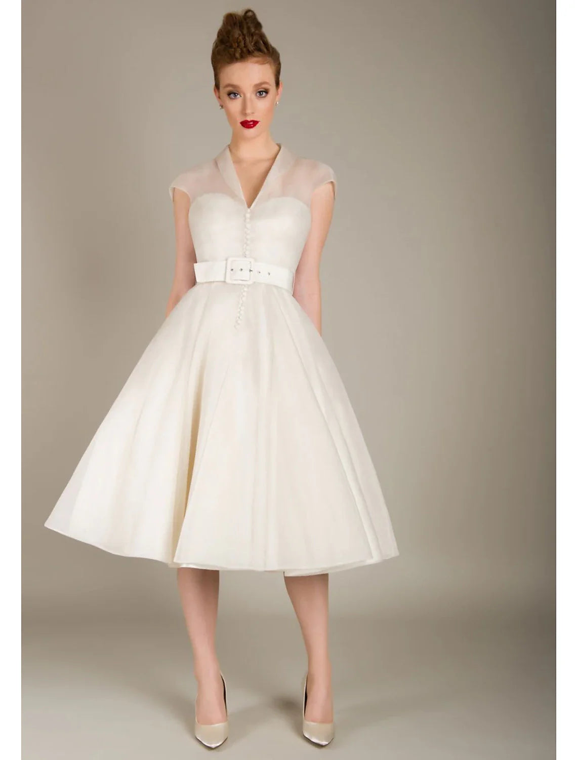 DingjiA-Line Cocktail Dresses 1950s Dress Graduation Cocktail Party Knee Length Sleeveless V Neck Wednesday Addams Family Tulle with Sash / Ribbon