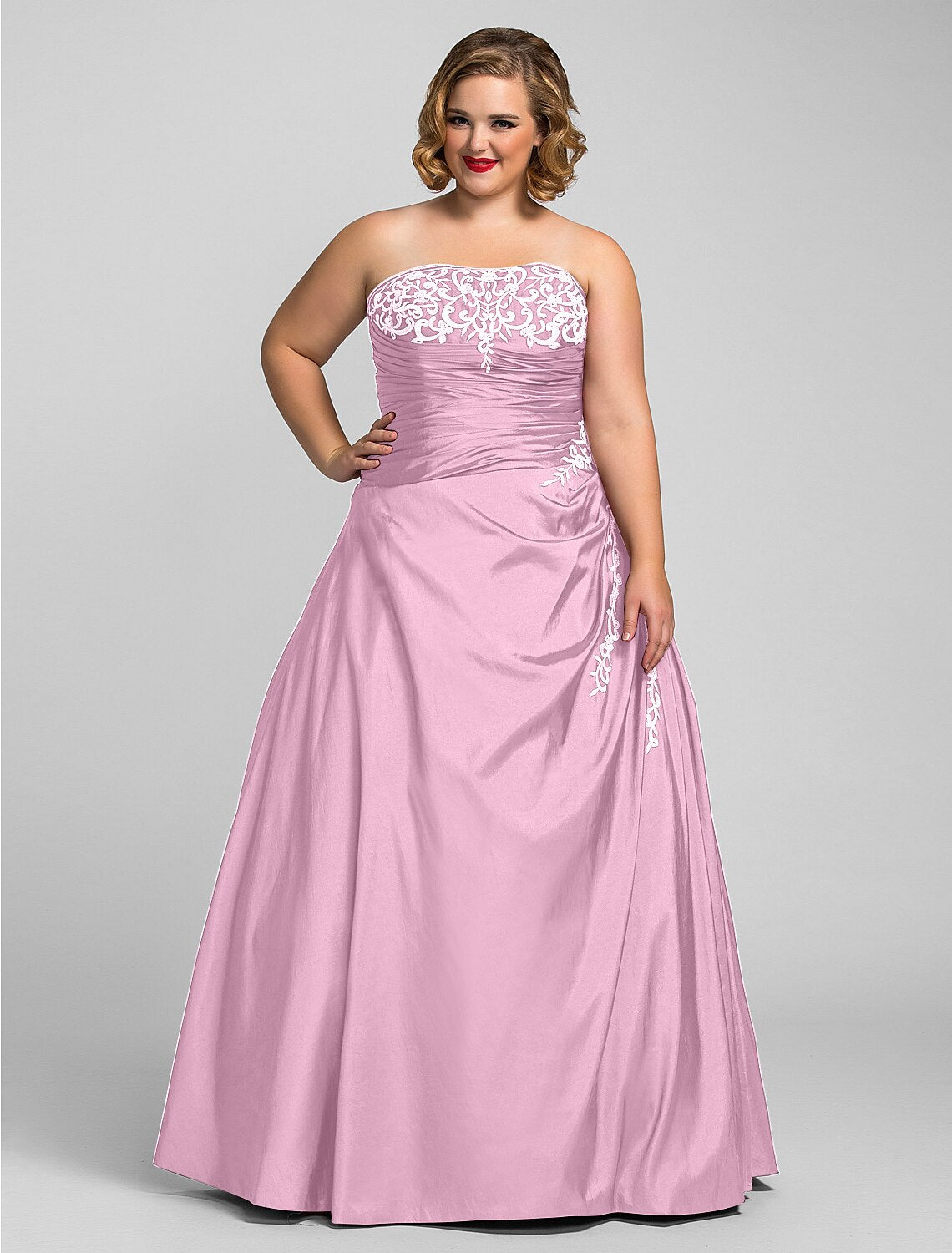 Ball Gown Plus Size Prom Formal Evening Dress Strapless Sleeveless Floor Length Taffeta with Beading Appliques