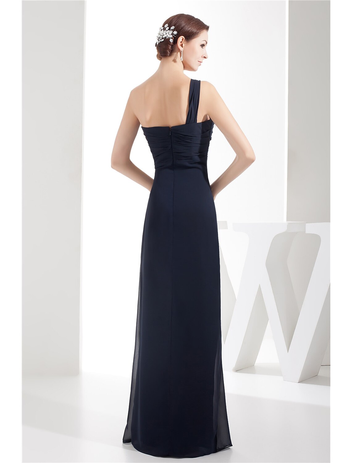 Sheath / Column Evening Gown Minimalist Dress Wedding Guest Formal Evening Floor Length Sleeveless One Shoulder Chiffon with Ruched