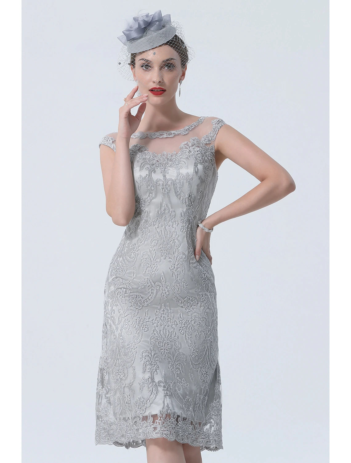 Two Piece Mother of the Bride Dress Church Vintage Plus Size Sexy Jewel Neck Tea Length Chiffon 3/4 Length Sleeve with Lace