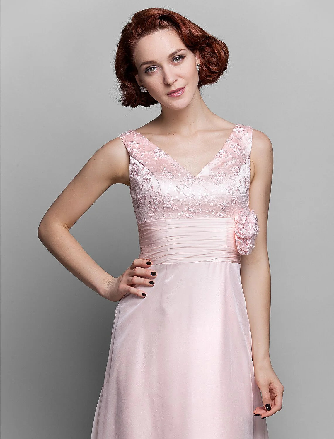 DingjiSheath / Column Mother of the Bride Dress V Neck Ankle Length Chiffon Lace 3/4 Length Sleeve with Bow(s) Ruched