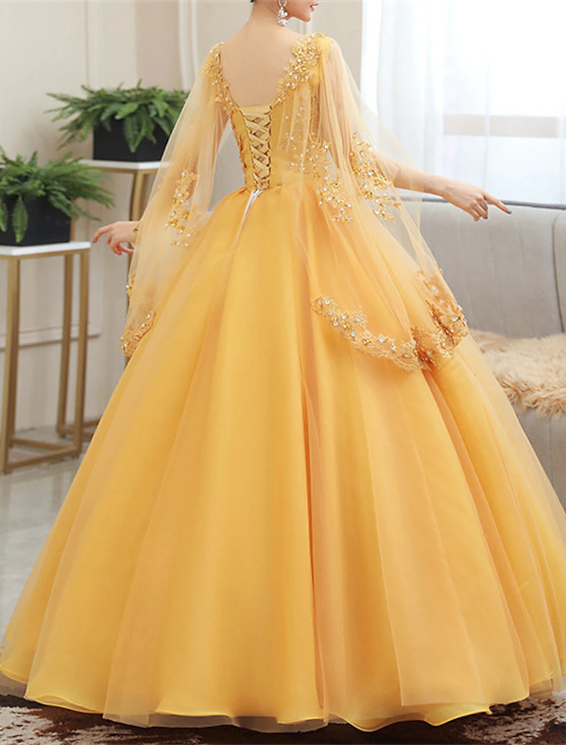 Reception Wedding Dresses in Color Wedding Dresses Ball Gown V Neck Long Sleeve Floor Length Lace Bridal Gowns With Appliques Summer Fall Wedding Party , Women's Clothing