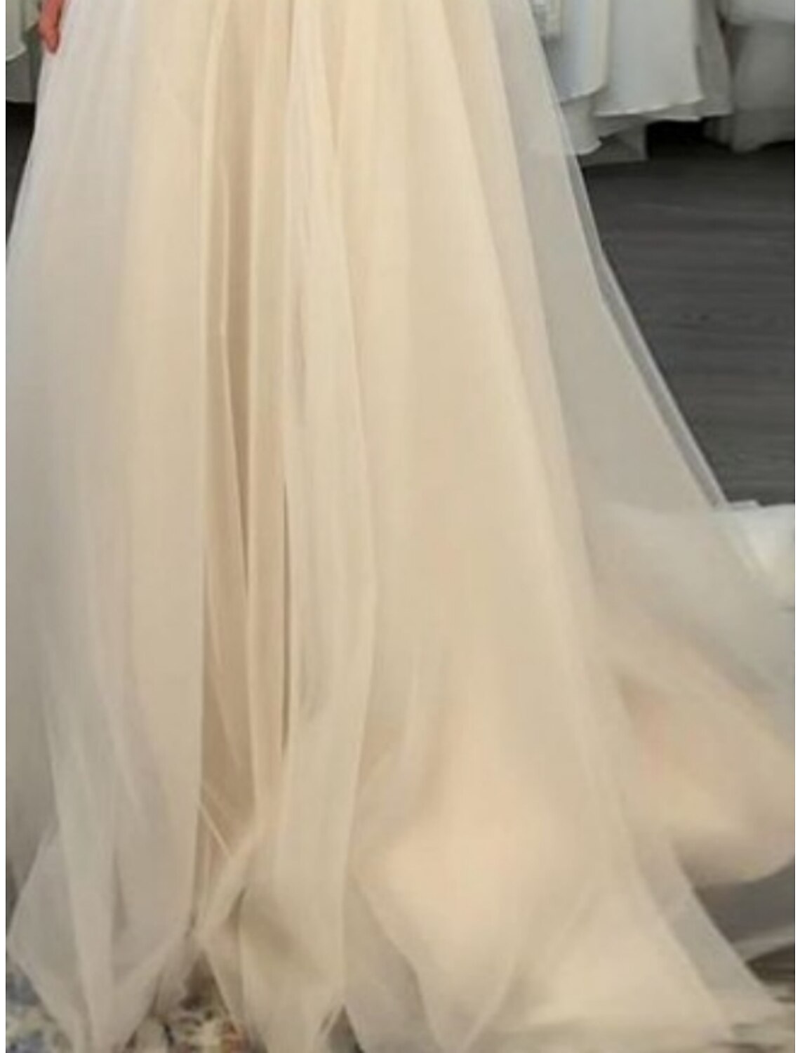 Engagement Casual Wedding Dresses Sheath / Column Off Shoulder Short Sleeve Court Train Tulle Bridal Gowns With Pleats Solid Color