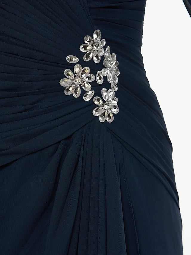 A-Line Mother of the Bride Dress High Low V Neck Asymmetrical Chiffon 3/4 Length Sleeve with Sash / Ribbon Pleats Beading