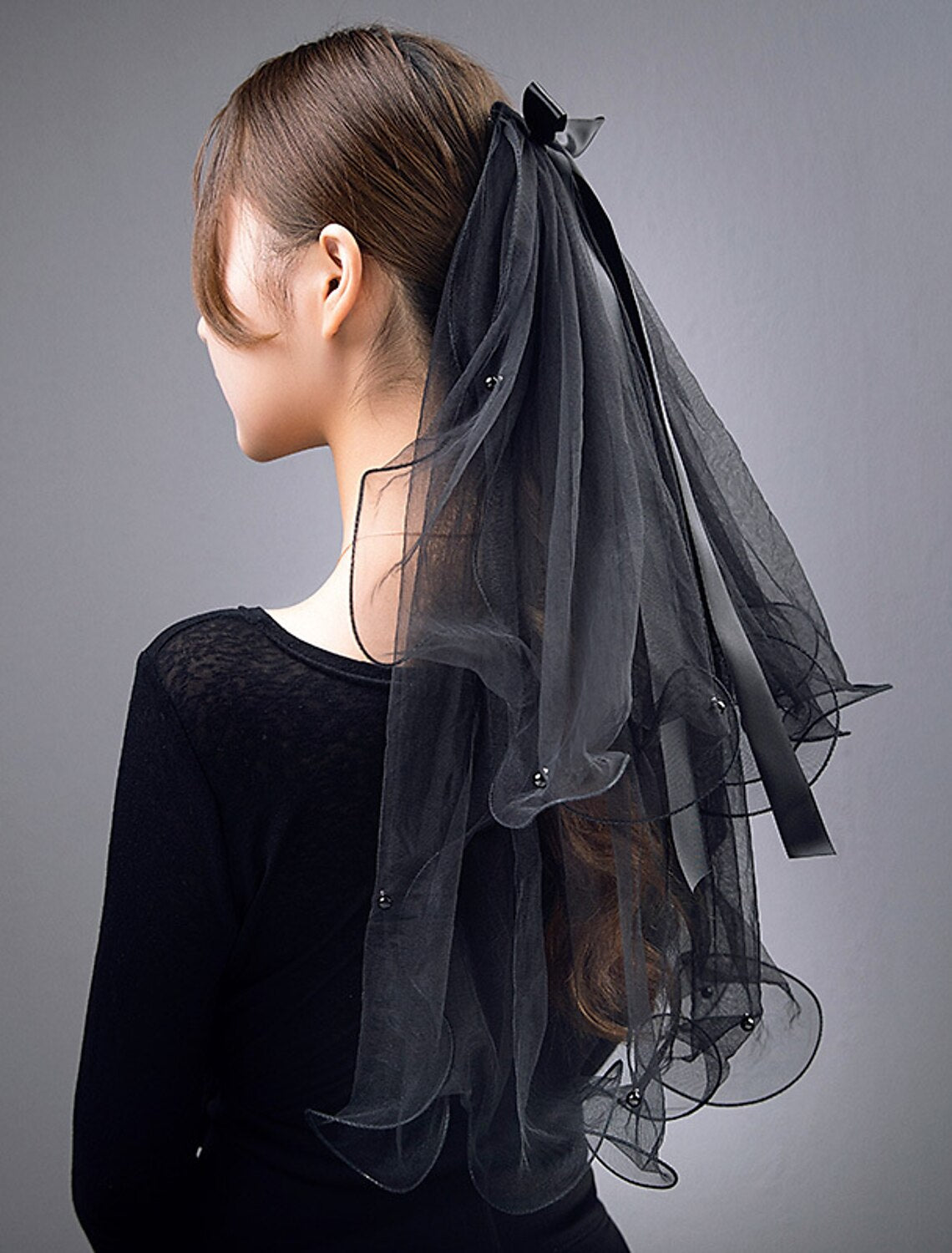 Two-tier Personalized / Pearls Wedding Veil Elbow Veils with Faux Pearl / Satin Bow Tulle
