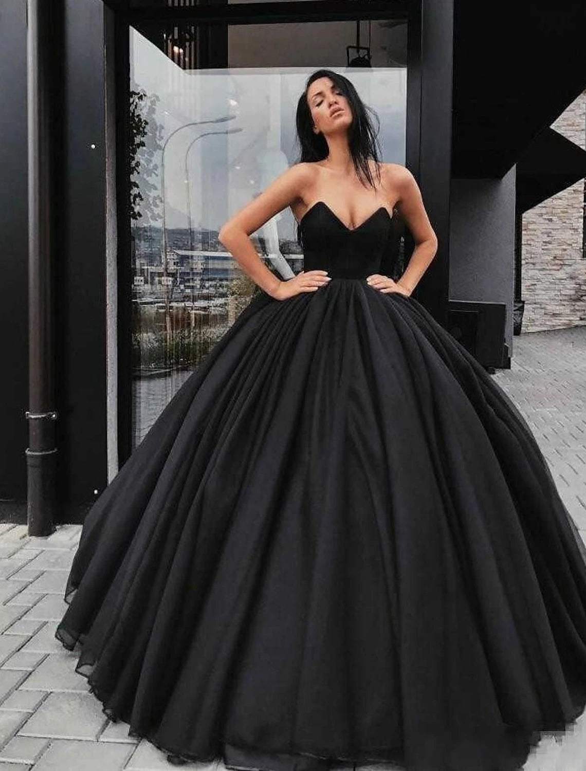 Engagement Gothic Black Wedding Dresses Formal Ball Gown Sweetheart Strapless Floor Length Satin Bridal Gowns With Draping Summer Fall Halloween Wedding Party
