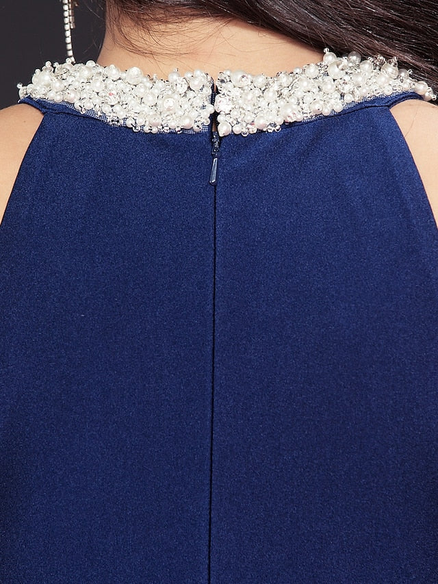 Sheath / Column Mother of the Bride Dress Elegant Sexy Jewel Neck Floor Length Charmeuse Sleeveless with Pearls