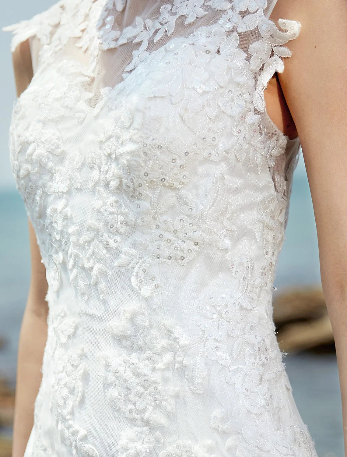 DingjiMermaid / Trumpet Bateau Neck Sweep / Brush Train Lace / Tulle Made-To-Measure Wedding Dresses with Lace / Ruched