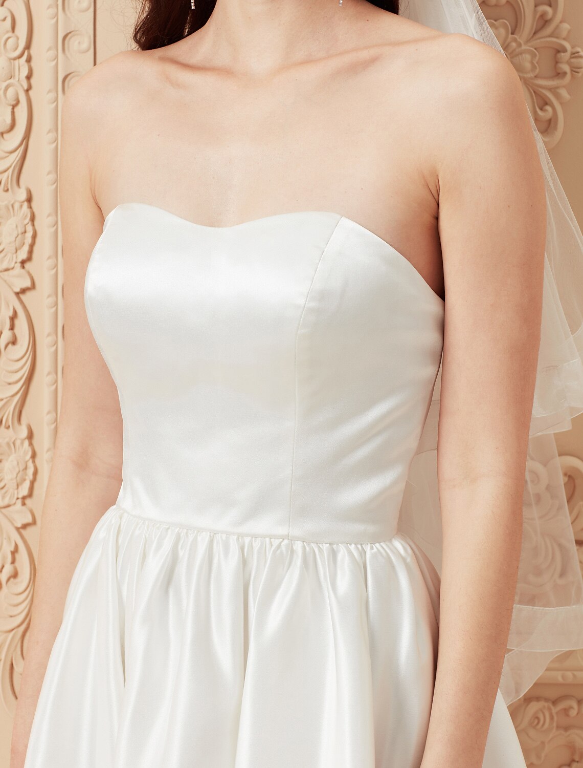 A-Line / Princess Strapless Asymmetrical Satin Made-To-Measure Wedding Dresses with Draping by / Open Back