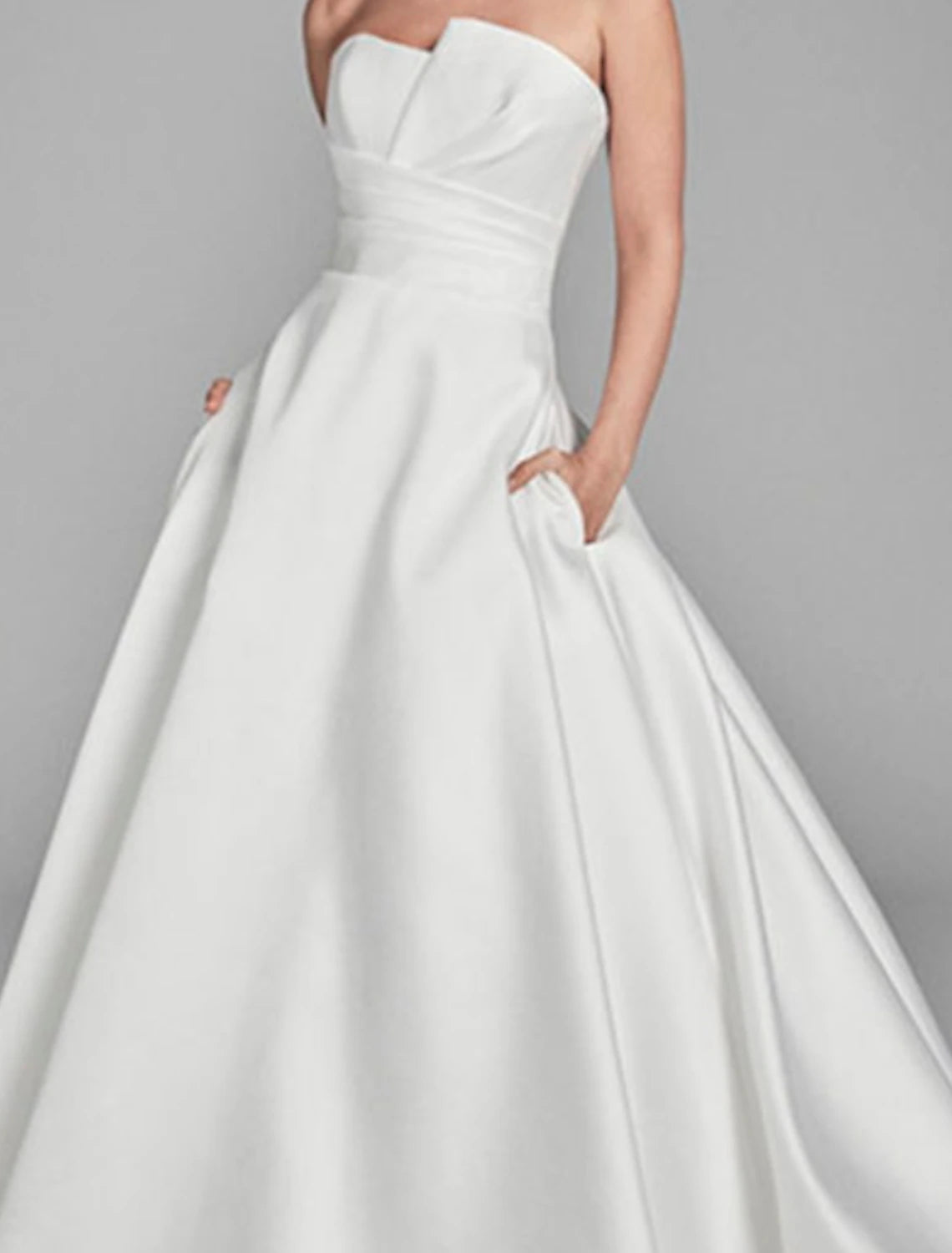 Engagement Casual Wedding Dresses A-Line Sweetheart Strapless Sweep / Brush Train Satin Bridal Gowns With Ruched
