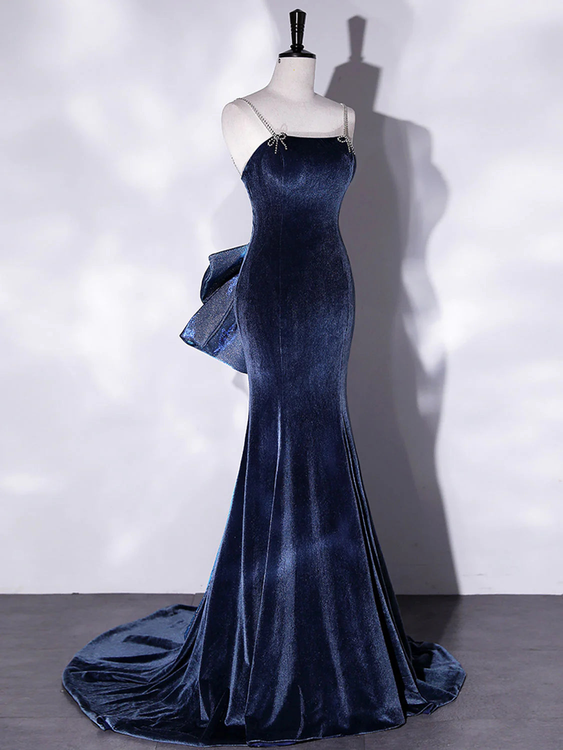 Mermaid Velvet Blue Long Prom Dresses