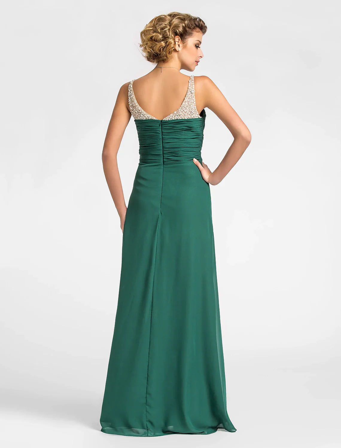 Sheath / Column Mother of the Bride Dress V Neck Floor Length Chiffon Sleeveless with Criss Cross Beading Draping