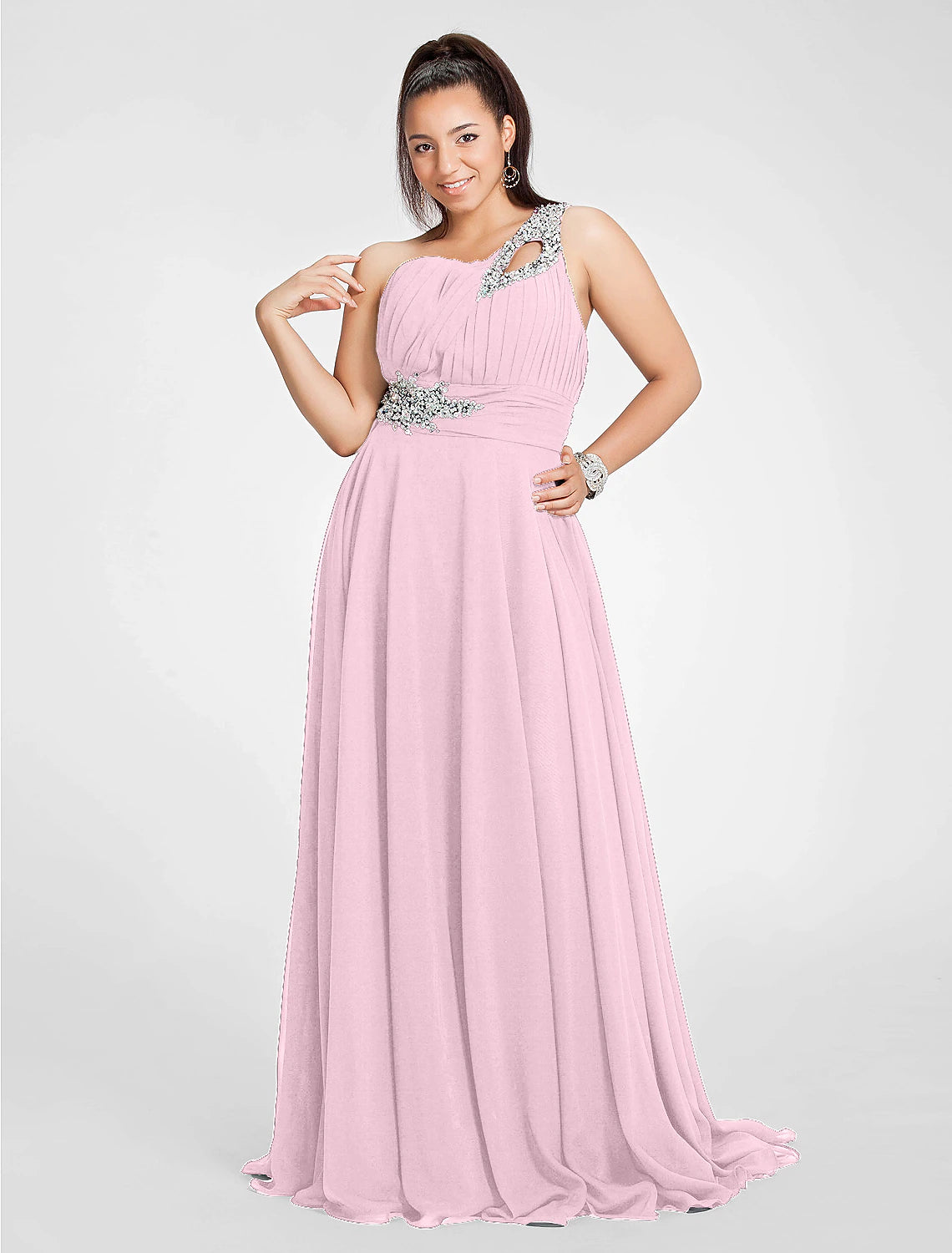 A-Line Cut Out Dress Wedding Guest Prom Sweep / Brush Train Sleeveless One Shoulder Chiffon with Ruched Beading