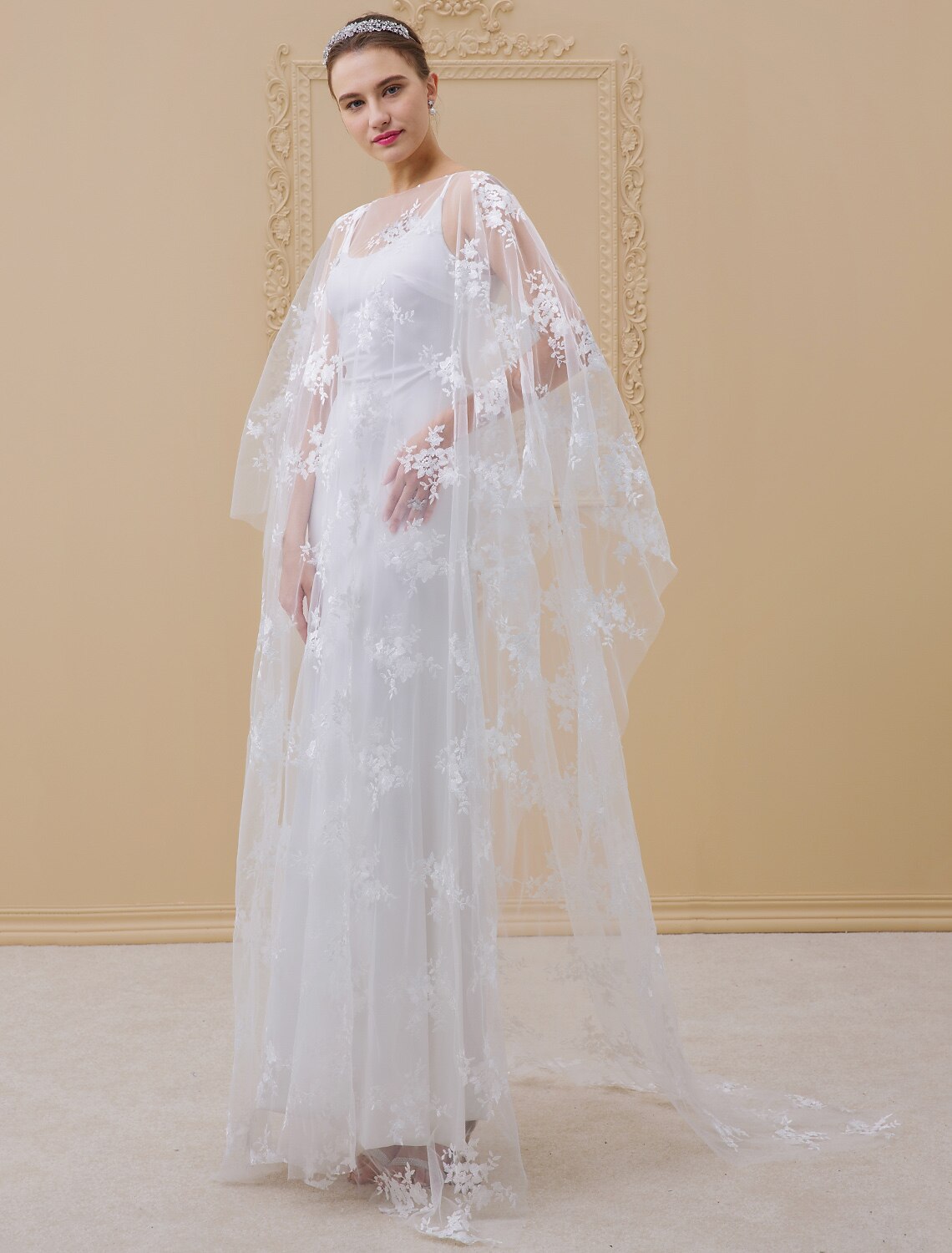 Sheath / Column Illusion Neck Sweep / Brush Train Stretch Satin / Sheer Lace Made-To-Measure Wedding Dresses with Appliques / Yes / See-Through