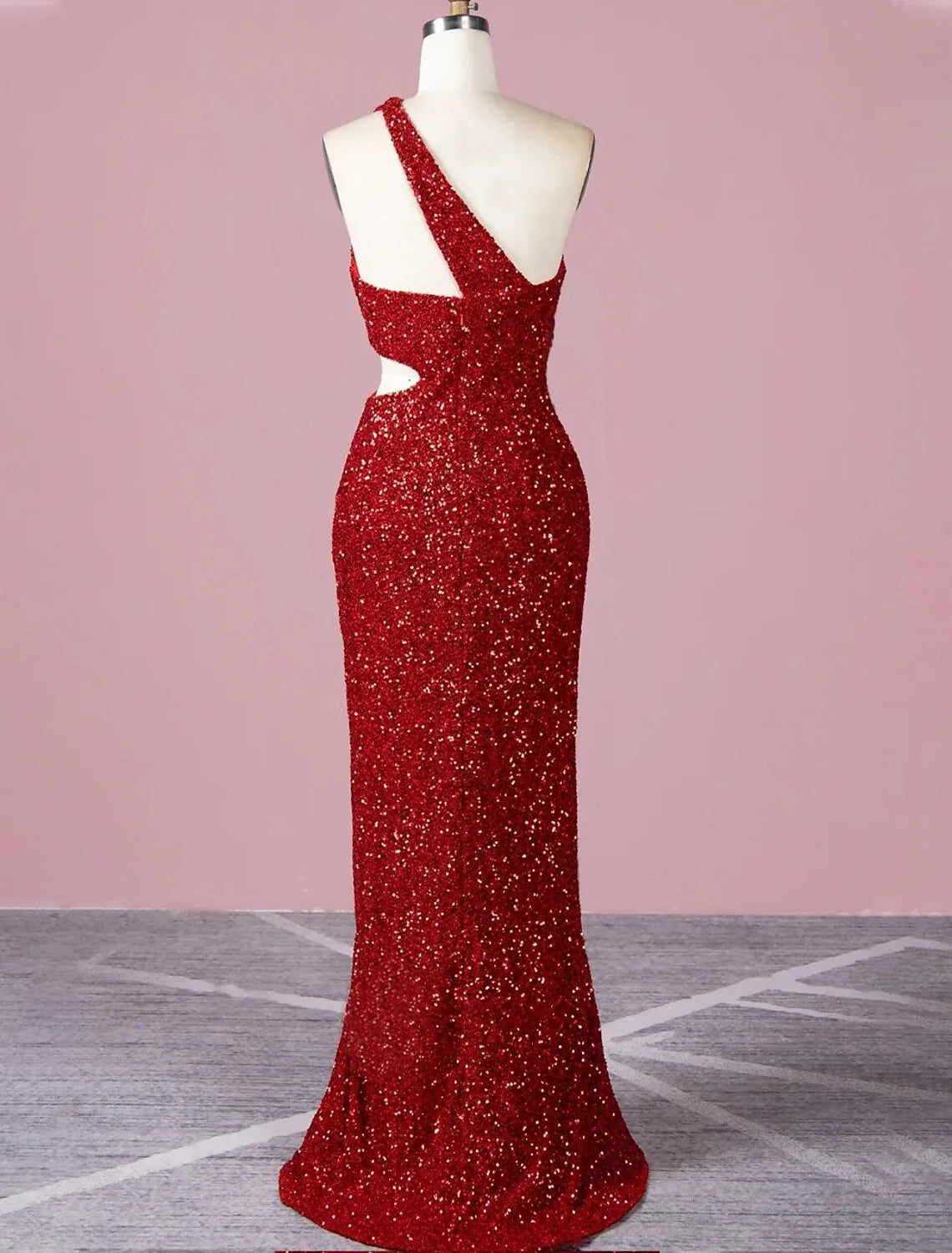 DingjiA-Line Evening Gown Elegant Dress Formal Prom Floor Length Sleeveless One Shoulder Sequined with Glitter Sequin