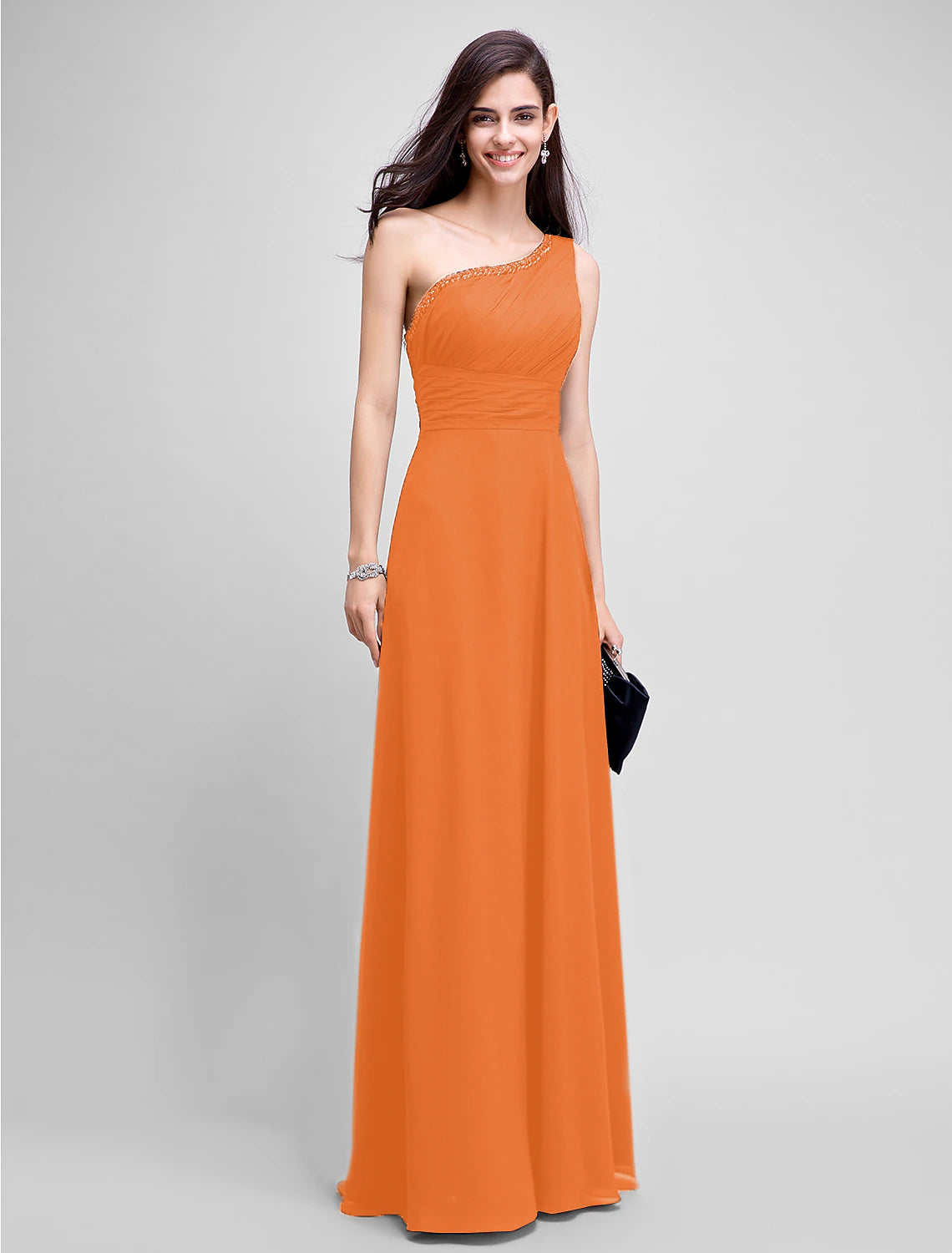 Sheath / Column Empire Dress Wedding Guest Formal Evening Floor Length Sleeveless One Shoulder Bridesmaid Dress Chiffon with Ruched Beading