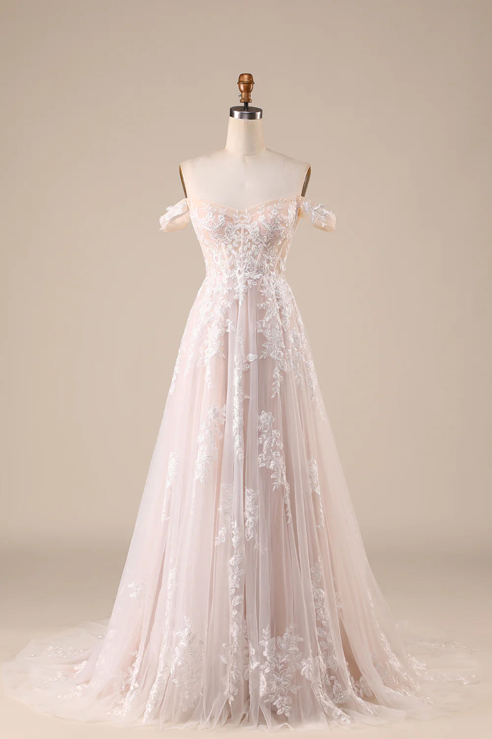 Ivory Detachable Off the Shoulder Corset Tulle Wedding Dress