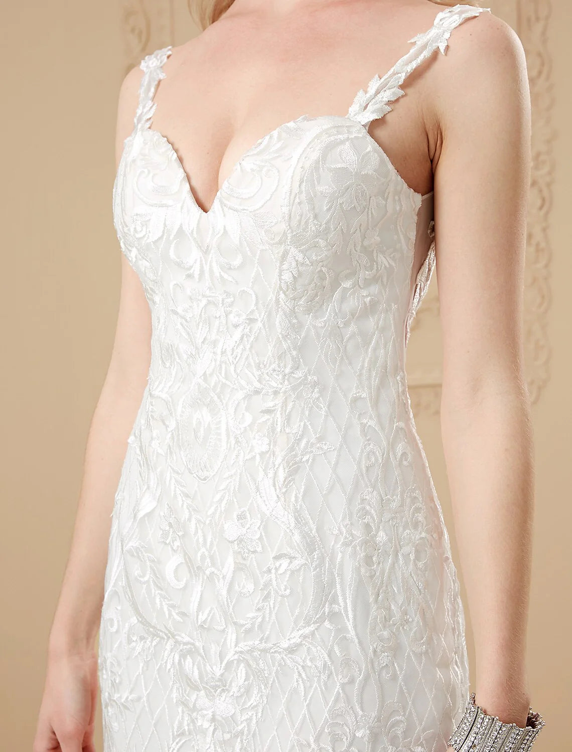 DingjiWedding Dresses Mermaid / Trumpet Sweetheart Spaghetti Strap Chapel Train Satin Bridal Gowns With Buttons Appliques