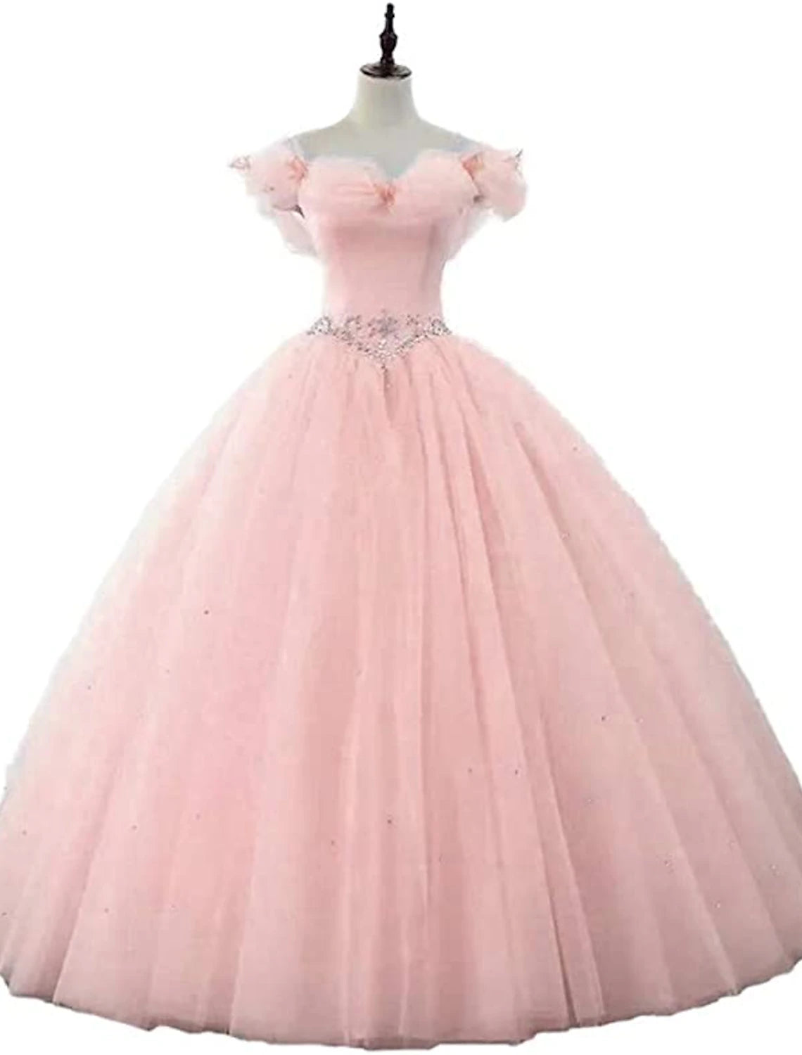 Ball Gown Prom Dresses Princess Dress Graduation Floor Length Sleeveless Off Shoulder Tulle with Pearls Beading Butterfly