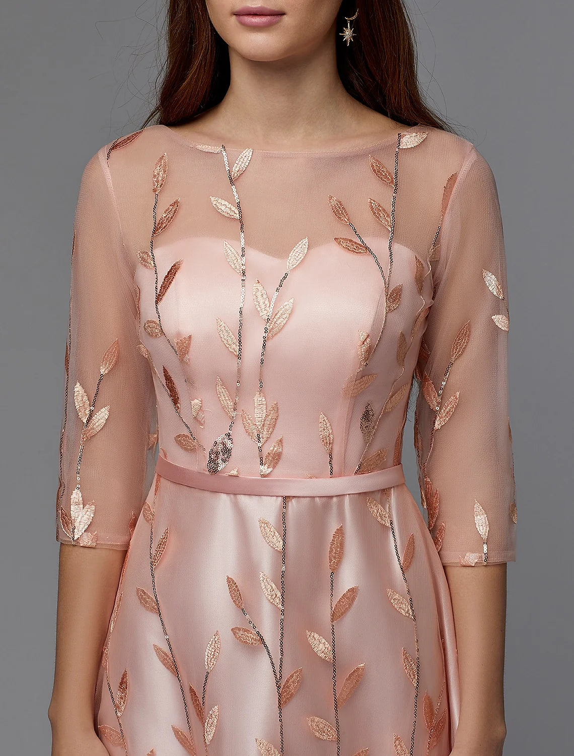 DingjiA-Line Floral Dress Valentine's Day Wedding Guest Floor Length 3/4 Length Sleeve Illusion Neck Bridesmaid Dress Lace with Pattern / Print Appliques