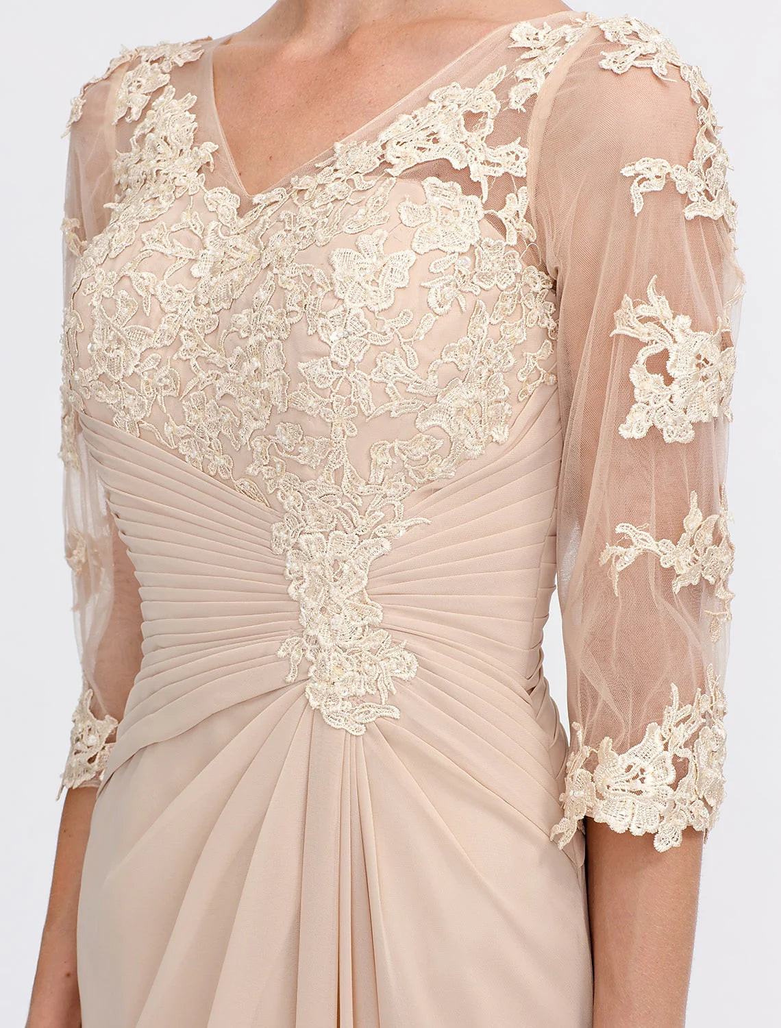 DingjiA-Line Mother of the Bride Dress Fall Wedding Guest Dresses Plus Size Elegant See Through V Neck Floor Length Chiffon Half Sleeve with Appliques Side Draping