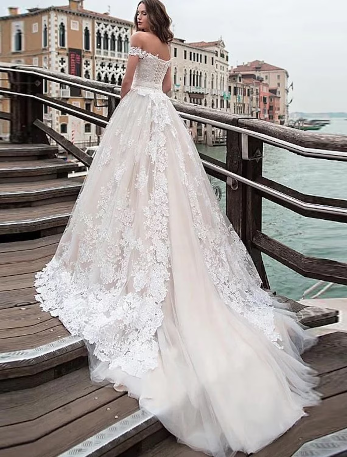 Engagement Formal Wedding Dresses Chapel Train Ball Gown Short Sleeve Off Shoulder Lace With Appliques